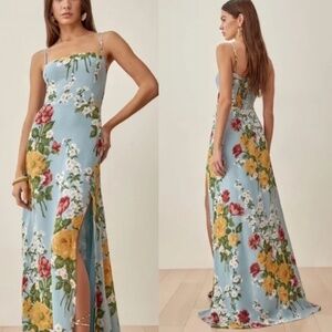 REFORMATION: Beautiful Florist Blue Floor Length Ingrid Dress - Size 0